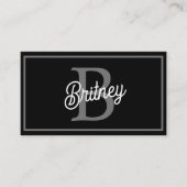 Modern Elegant Monogram Naam Zwart Grijs Script Visitekaartje (Voorkant)