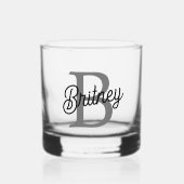 Modern Elegant Monogram Naam Zwart Grijs Script Whisky Glas (Voorkant)