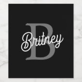 Modern Elegant Monogram Naam Zwart Grijs Script Wijn Etiket (Enkel label)