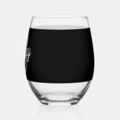 Modern Elegant Monogram Naam Zwart Grijs Script Wijnglas Zonder Voet (Links)