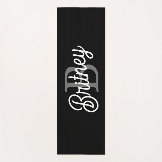 Modern Elegant Monogram Naam Zwart Grijs Script Yogamat (Voorkant)