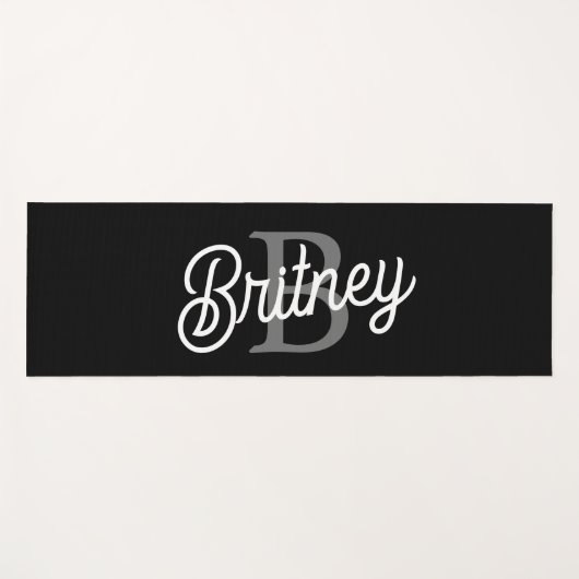 Modern Elegant Monogram Naam Zwart Grijs Script Yogamat (Voorkant (horizontaal))