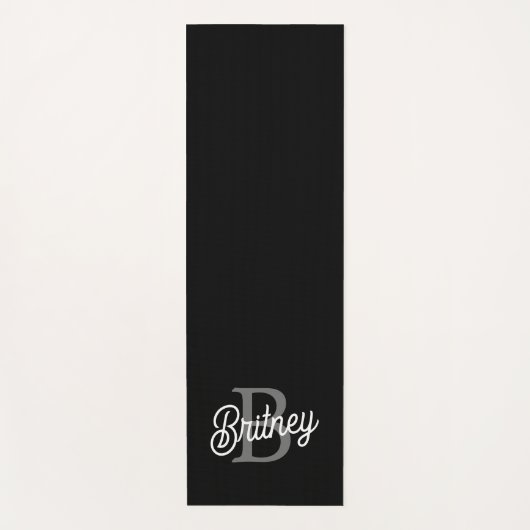 Modern Elegant Monogram Naam Zwart Grijs Script Yogamat (Voorkant)