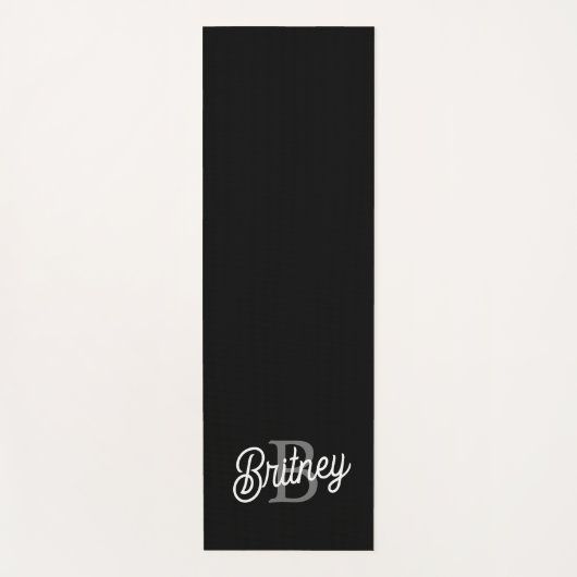 Modern Elegant Monogram Naam Zwart Grijs Script Yogamat (Voorkant)