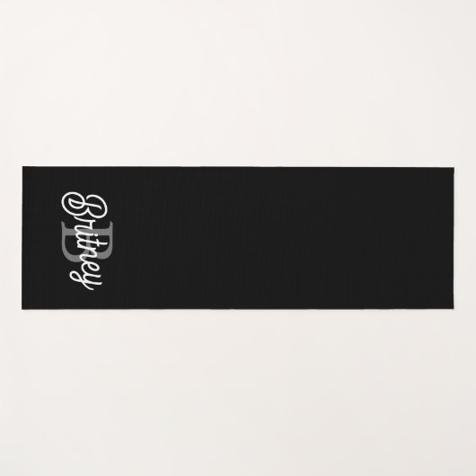Modern Elegant Monogram Naam Zwart Grijs Script Yogamat (Voorkant (horizontaal))