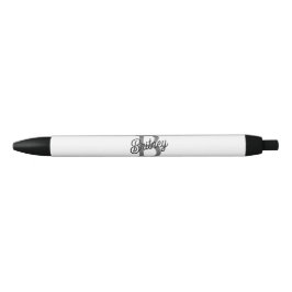 Modern Elegant Monogram Naam Zwart Grijs Script Zwarte Inkt Pen