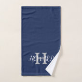 Modern Elegant Monogram Navy Blue White Wedding Bad Handdoek (Handdoek)