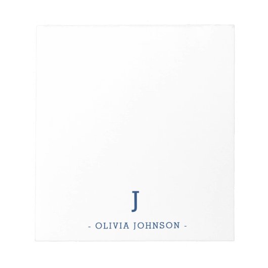 Modern Elegant Monogram Navy Wit Notitieblok (Voorkant)