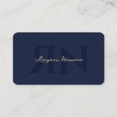 Modern Elegant Monogram Omgekeerd Donker Navy Blau Visitekaartje (Voorkant)