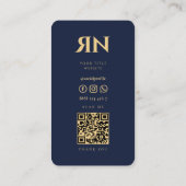 Modern Elegant Monogram Omgekeerd Donker Navy Blau Visitekaartje (Achterkant)