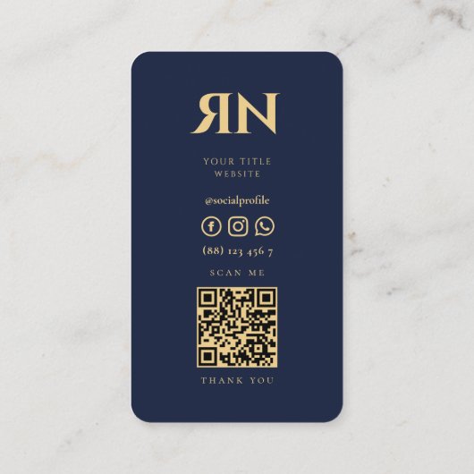 Modern Elegant Monogram Omgekeerd Donker Navy Blau Visitekaartje (Achterkant)