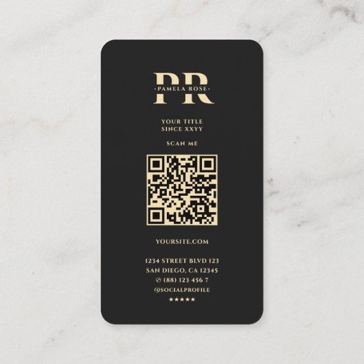Modern Elegant Monogram P Bloemen Zwart Goud Visitekaartje (Achterkant)