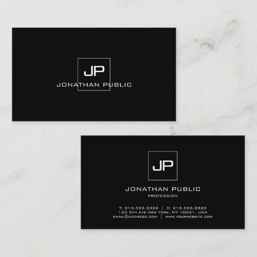 Modern Elegant Monogram Professional Black White Visitekaartje (Voorkant / Achterkant)