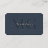 Modern Elegant Monogram Professioneel Donkerblauw  Visitekaartje (Voorkant)