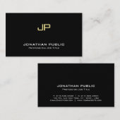 Modern Elegant Monogram Professioneel Zwart Goud Visitekaartje (Voorkant / Achterkant)