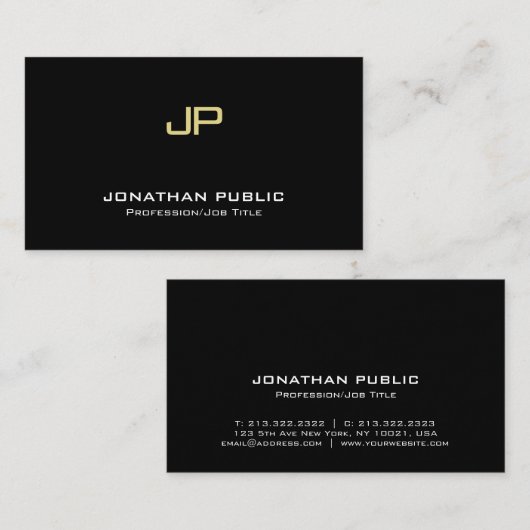 Modern Elegant Monogram Professioneel Zwart Goud Visitekaartje (Voorkant / Achterkant)