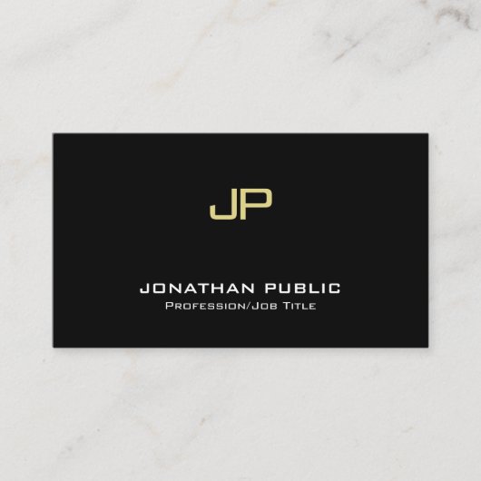 Modern Elegant Monogram Professioneel Zwart Goud Visitekaartje (Voorkant)