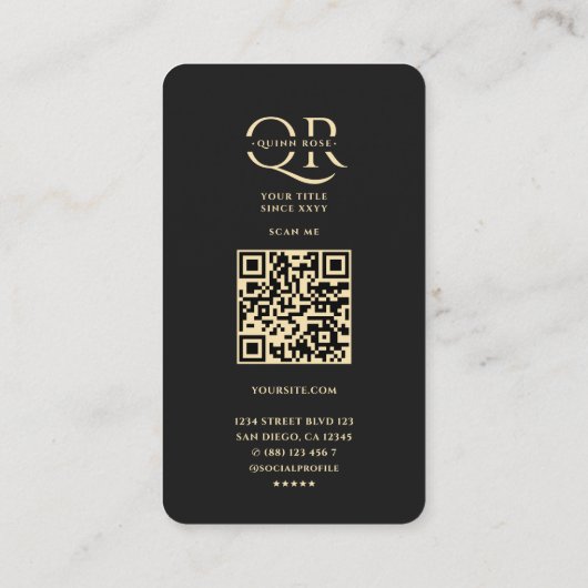 Modern Elegant Monogram Q Bloemen Zwart Goud Visitekaartje (Achterkant)