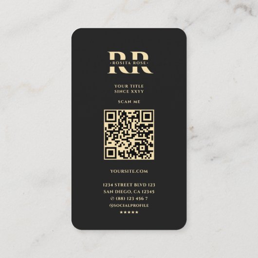 Modern Elegant Monogram R Bloemen Zwart Goud Visitekaartje (Achterkant)