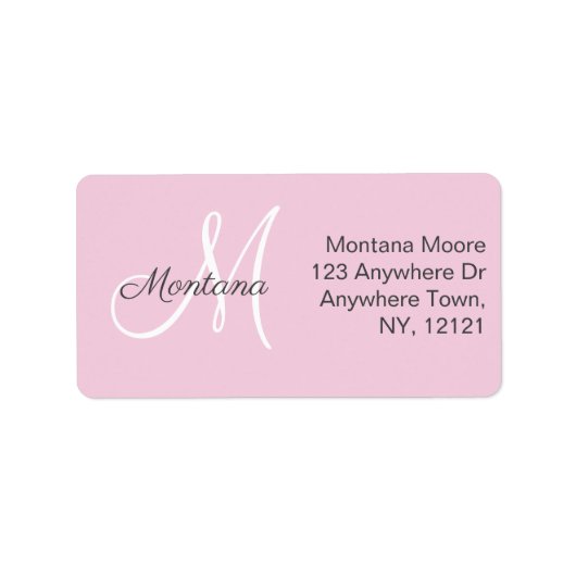  modern Elegant Monogram Roze Retouradres Etiket (Voorkant)