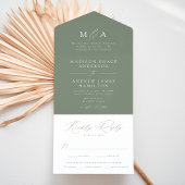Modern Elegant Monogram Sage Groene Bruiloft All In One Uitnodiging