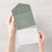 Modern Elegant Monogram Sage Groene Bruiloft All In One Uitnodiging (Afscheurbaar)