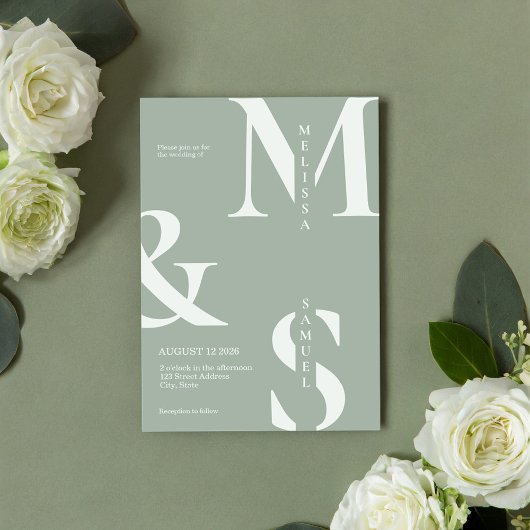 Modern Elegant Monogram Sage Groene Bruiloft Kaart