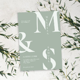 Modern Elegant Monogram Sage Groene Bruiloft Kaart