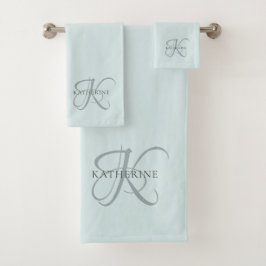 Modern Elegant Monogram Script Aqua Blue Bad Handdoek
