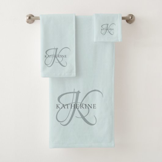 Modern Elegant Monogram Script Aqua Blue Bad Handdoek (Insitu)