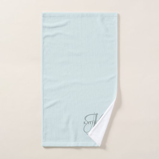 Modern Elegant Monogram Script Aqua Blue Bad Handdoek (Handdoek)