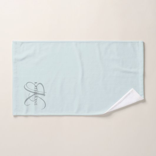 Modern Elegant Monogram Script Aqua Blue Bad Handdoek (Handdoek)