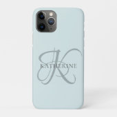 Modern Elegant Monogram Script Aqua Blue Case-Mate iPhone Case (Achterkant)