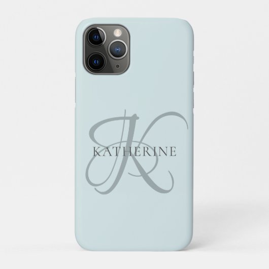 Modern Elegant Monogram Script Aqua Blue Case-Mate iPhone Case (Achterkant)
