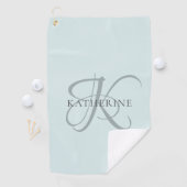Modern Elegant Monogram Script Aqua Blue Golfhanddoek (Insitu)