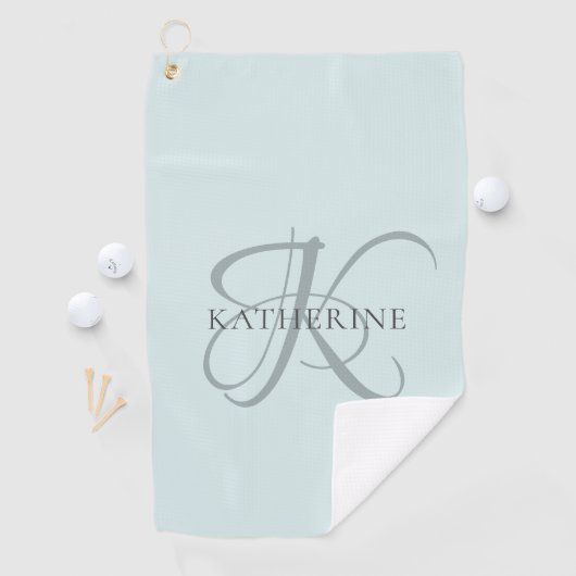Modern Elegant Monogram Script Aqua Blue Golfhanddoek (Insitu)
