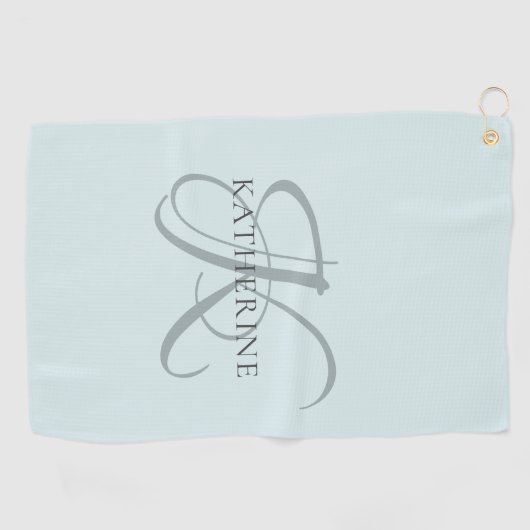 Modern Elegant Monogram Script Aqua Blue Golfhanddoek (Horizontaal)