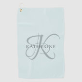 Modern Elegant Monogram Script Aqua Blue Golfhanddoek (Voorkant)