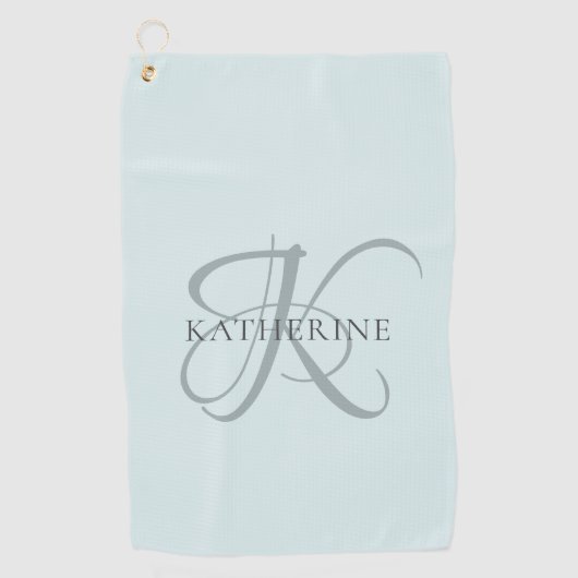 Modern Elegant Monogram Script Aqua Blue Golfhanddoek (Voorkant)