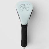 Modern Elegant Monogram Script Aqua Blue Golfheadcover (Voorkant)