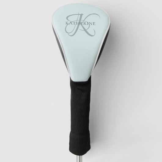 Modern Elegant Monogram Script Aqua Blue Golfheadcover (Voorkant)