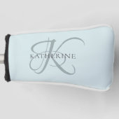 Modern Elegant Monogram Script Aqua Blue Golfheadcover (Voorkant)