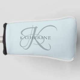 Modern Elegant Monogram Script Aqua Blue Golfheadcover