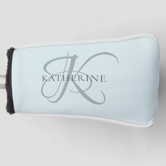 Modern Elegant Monogram Script Aqua Blue Golfheadcover (Voorkant)