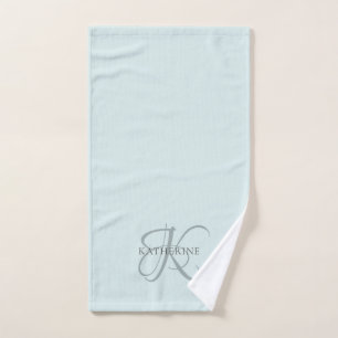 Modern Elegant Monogram Script Aqua Blue Handdoek
