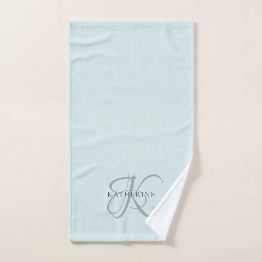 Modern Elegant Monogram Script Aqua Blue Handdoek (Handdoek)