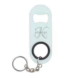 Modern Elegant Monogram Script Aqua Blue Mini Flessenopener