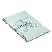 Modern Elegant Monogram Script Aqua Blue Notitieboek (Rechterzijde)
