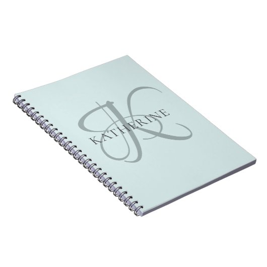 Modern Elegant Monogram Script Aqua Blue Notitieboek (Rechterzijde)