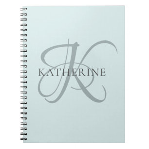 Modern Elegant Monogram Script Aqua Blue Notitieboek
